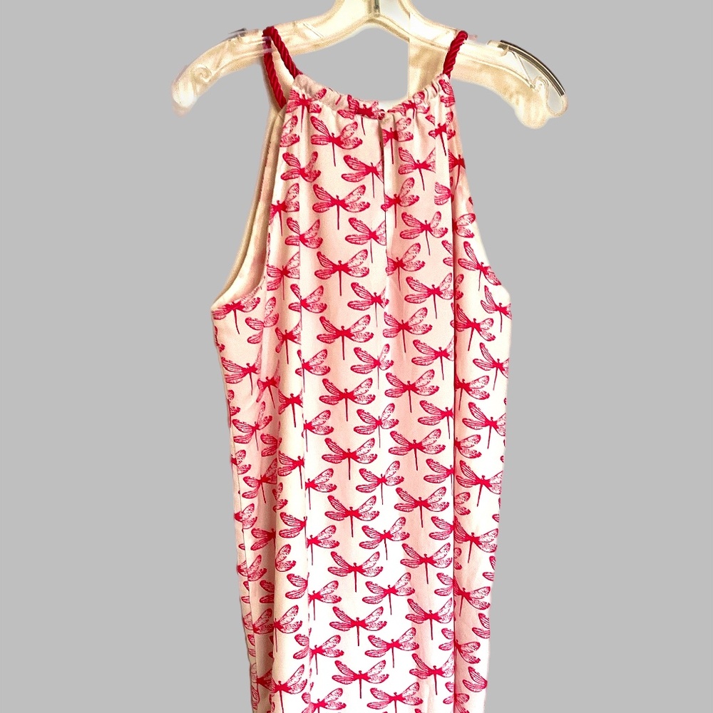 Charming Charlie Womens Pullover Lined Dragonfly Halter Dress Pink/White SZ M